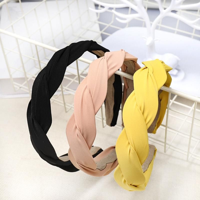 Simple Solid Color Fabric Cross Weave Twist Headband Nhou128849