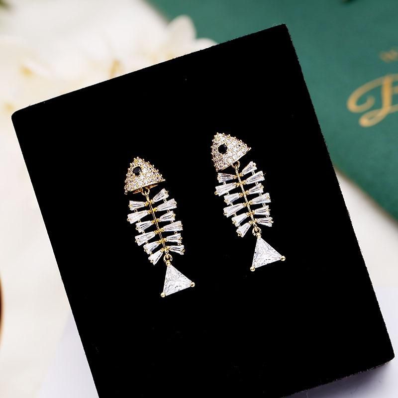 Fashion Micro-inlaid Zircon Fishbone Earrings Nhdo128994