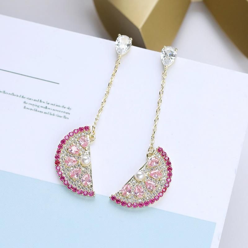 Fashion Micro Inlaid Zircon Fan-shaped Watermelon Earrings Nhdo129030