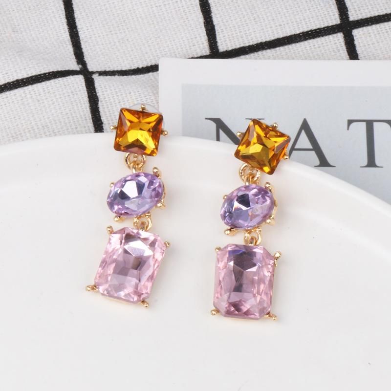 52338 Grenz Überschreitende Glas Diamant Eingelegte Ohrringe Koreanische Frauen Kreative Persönlichkeit Farbe Ohrringe Ohrringe Heißen Verkauf
