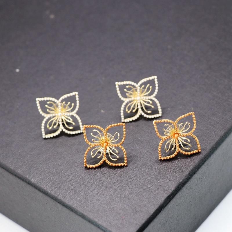 Copper Hollow Flower Millet Grain Beads Alloy Needle Stud Earrings Nhom129455