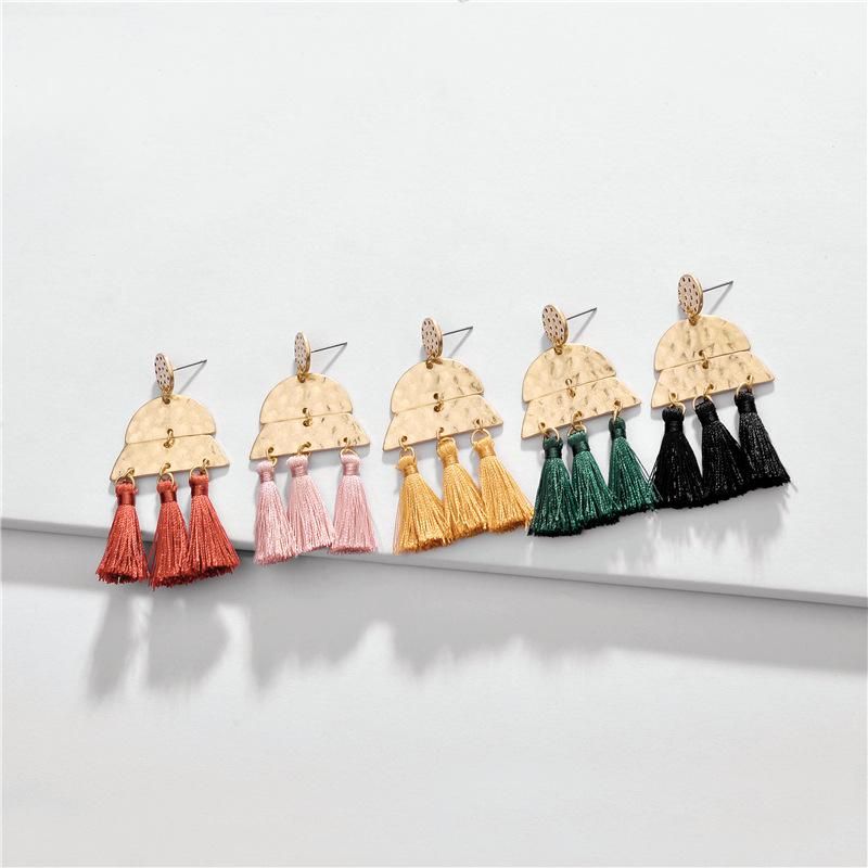 Multi-layer Geometric Semicircular Tassel Alloy Earrings Nhlu129550