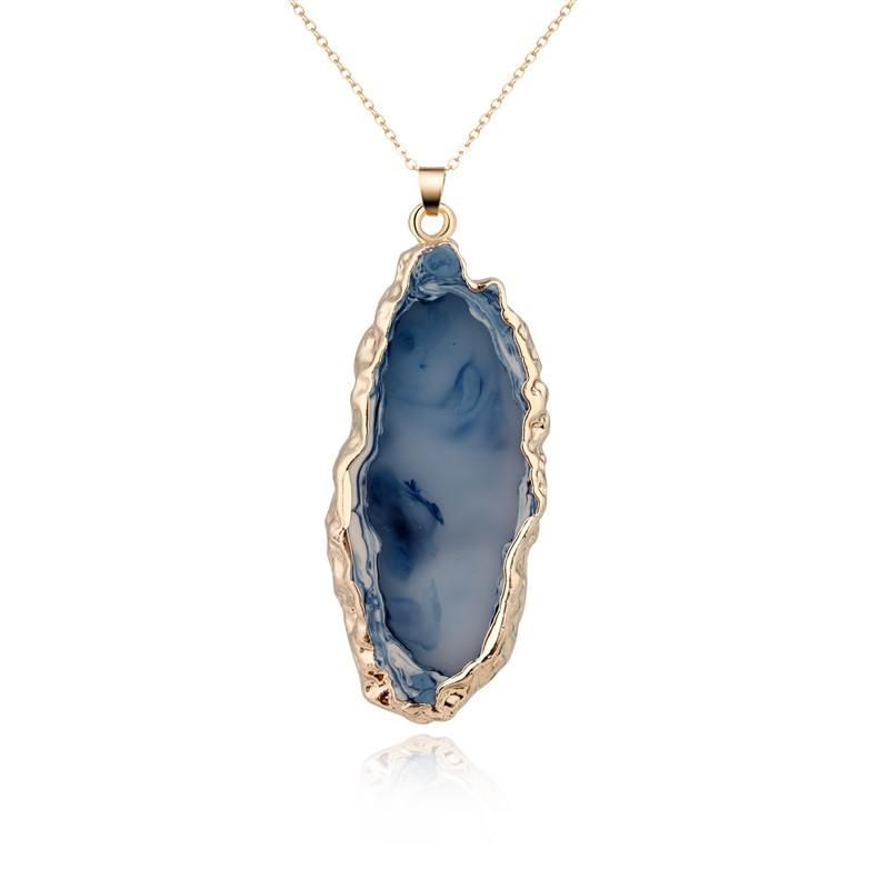 Exaggerated Personality Imitation Natural Stone Agate Piece Resin Necklace Nhgo129922