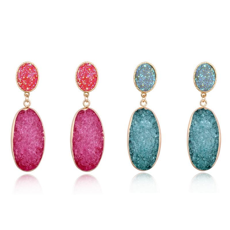 Round Imitation Natural Stone Geometric Long Earrings Nhgo129928