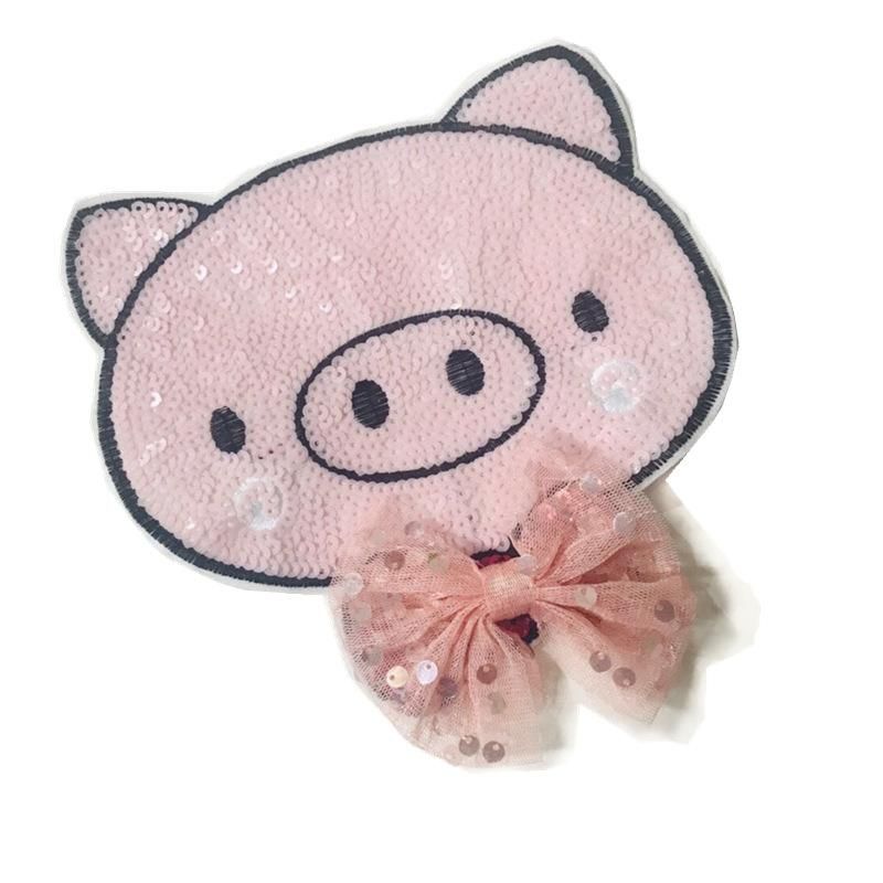 Bow Cartoon Pig Head Sequins Embroidered Cloth Patch Patch Nhlt130122