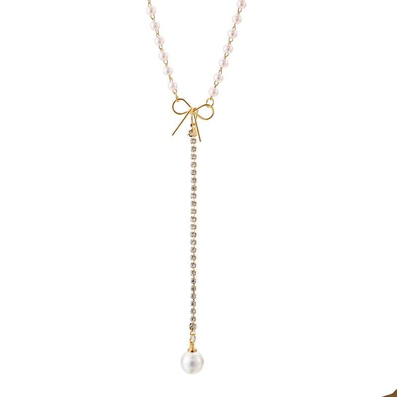 Außenhandels Schmuck Quelle Mode Einfache Schleife Diamant Perlen Anhänger Halskette Schlüsselbein Kette Frauen
