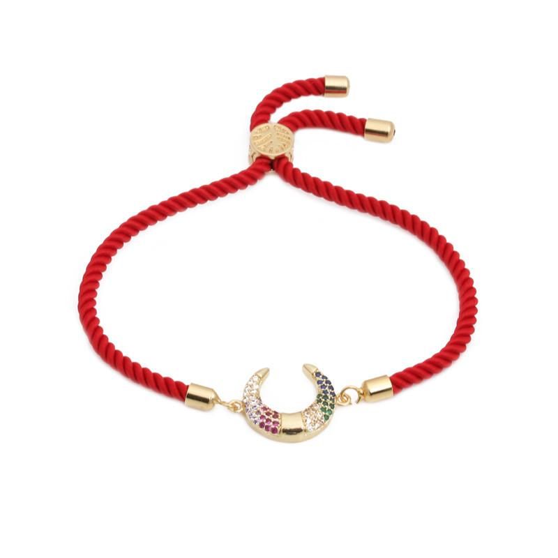Coréenne Style Micro-incrusté Coloré Zircon En Forme De Coeur Réglable Bracelet Milan Rouge Ligne De Cuivre-plaqué Or Rythme Cardiaque Réglable Bracelet