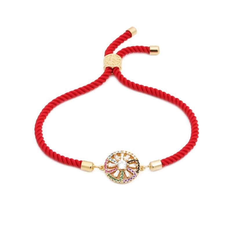 Coréenne Style Micro-incrusté Coloré Zircon Amour Réglable Bracelet Milan Rouge Ligne De Cuivre-plaqué Or Palm Réglable Bracelet