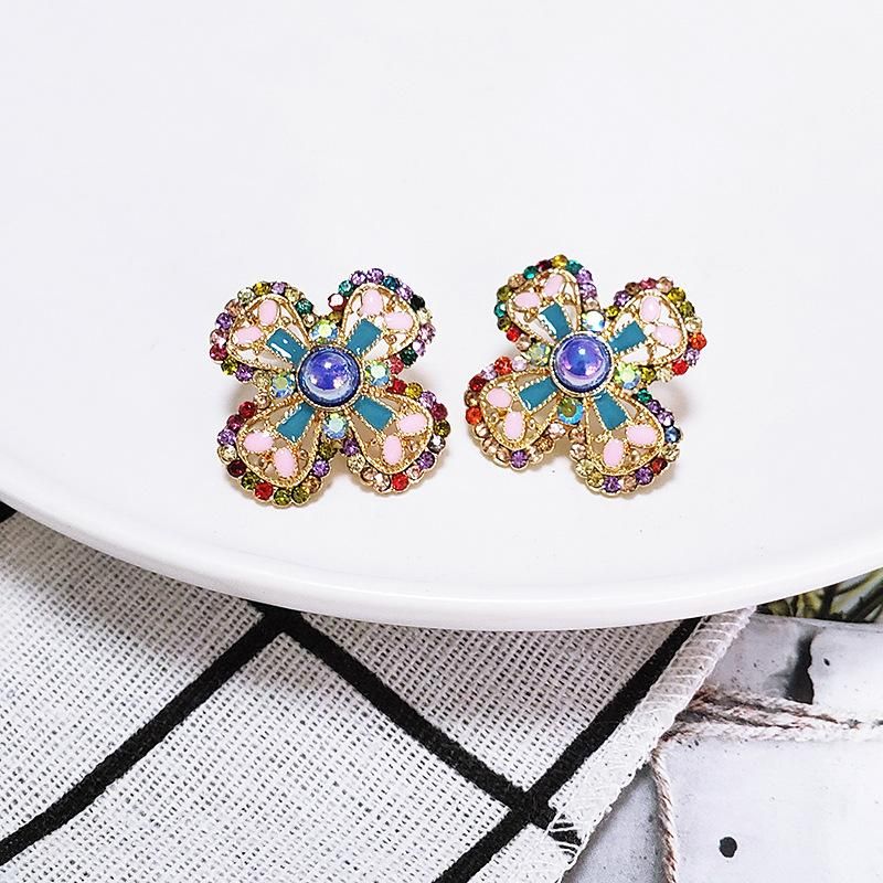 Womens Floral Rhinestone Alloy Earrings Nhjj132890