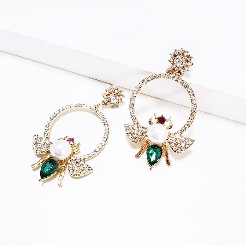 European And American Cross-alloy Circle Honey Full Rhinestone Earrings Nhjj132990