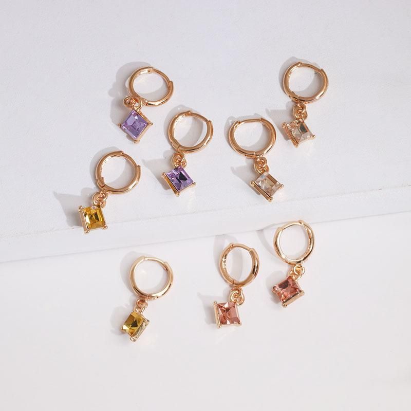 Korean Geometric Square Rhinestone Jewel Earrings Nhjj133006