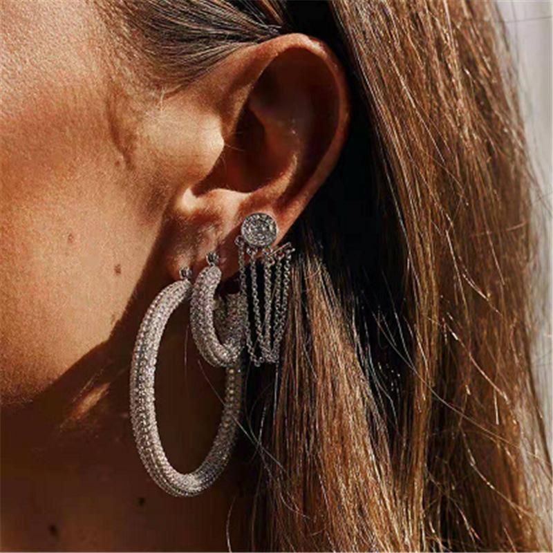 Du Sud Corée Dongdaemun Nouveau L'industrie Lourde Or Placage Micro Incrusté Avec Diamant À La Mode Boucles D'oreilles