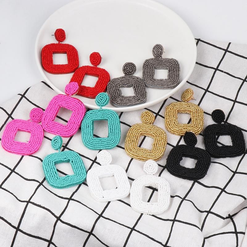 Rice Beads Geometric Rectangular Earrings Nhjj133063