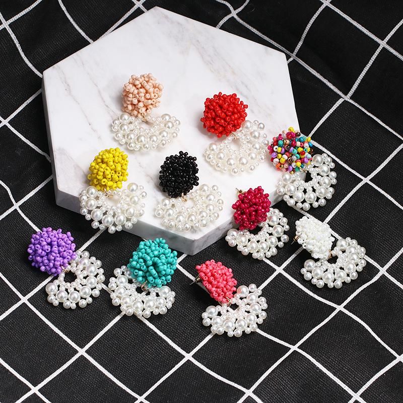 Hand-woven Flower Rice Beads Earrings Nhjj133096