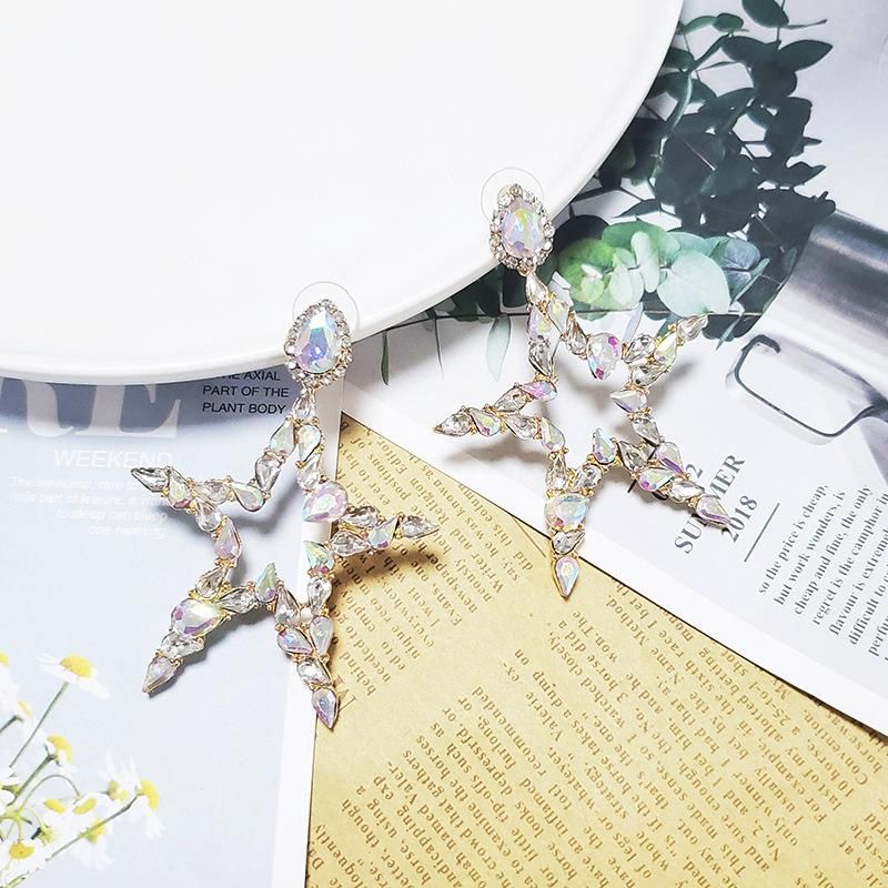 52409 Jujia Neue Europäische Und Amerikanische Einfache Fünfzackige Stern-diamant-ohrringe Ohrringe Ohrringe Grenz Überschreitende E-commerce