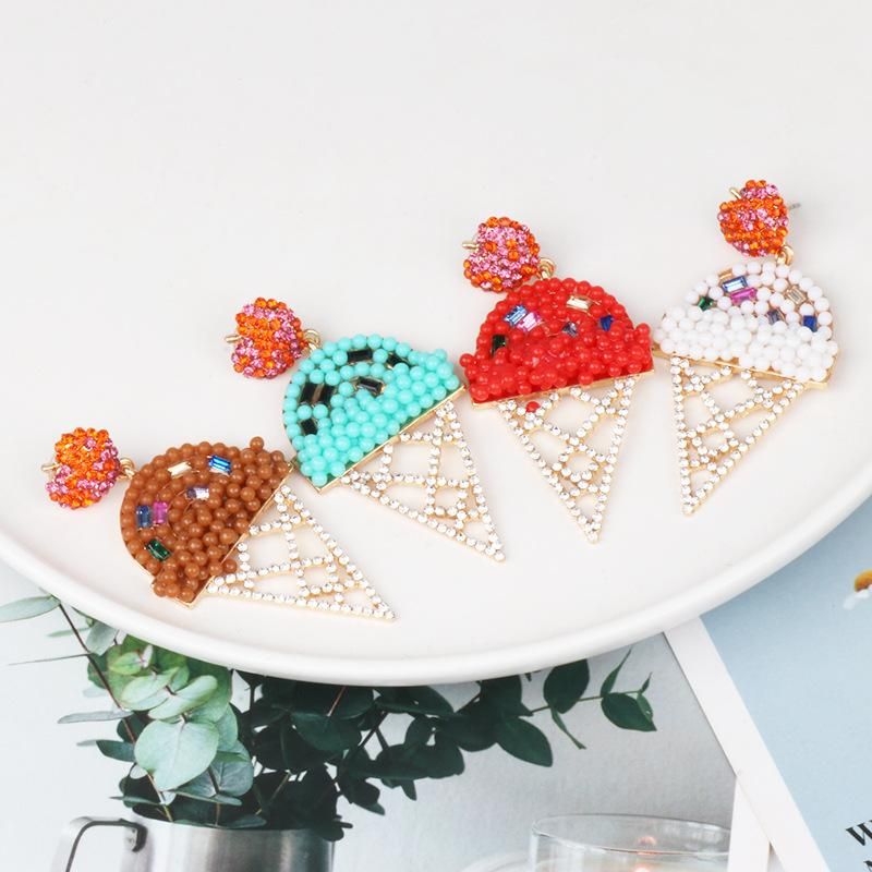 Fashion Women Rhinestone Ice Cream-shaped Earrings Multicolor Nhjj133689