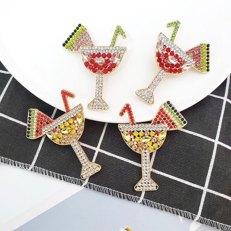 Fashion Women Rhinestone Glass-shaped Earrings Nhjj133696