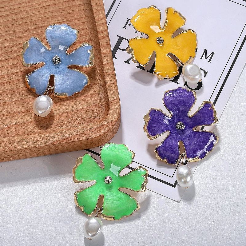 Neue Ohrringe Im Europäischen Und Amerikanischen Stil Legierung Malerei Öl Perlen Ohrringe Grenz Überschreiten Der E-commerce Heiß Verkaufte Blumen Ohrringe
