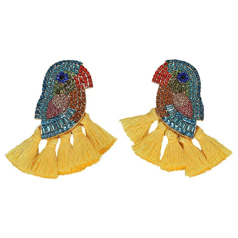 2019 Neuer Frühling Und Sommer Verkauf Kreative Eingelegte Farbige Diamant Vogel Quaste Ohrringe Europäische Und Amerikanische Übertriebene Linien Papageien Ohrringe