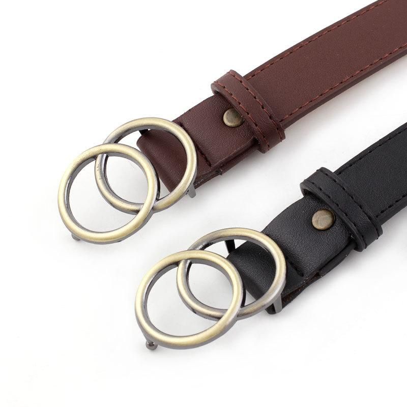 Fashion Woman Leather Metal Double Buckle Belt Strap For Dress Jeans Nhpo134073