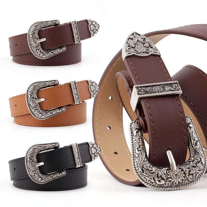 Fashion Woman Leather Metal Buckle Carved Belt Strap For Dress Jeans Nhpo134109