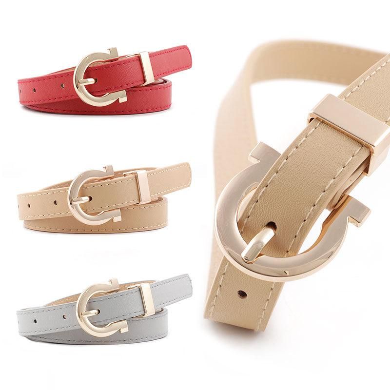 Fashion Woman Faux Leather Metal Buckle Thin Belt Strap For Jeans Dress Candy Color Nhpo134194