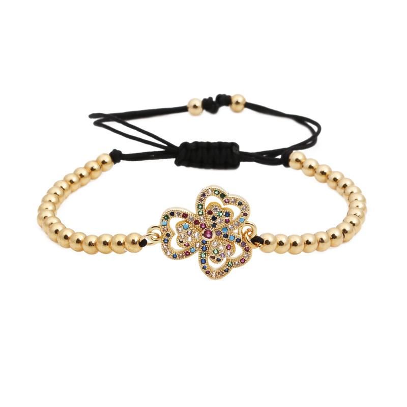 Europäische Und Amerikanische Grenz Überschreitende Farbe Zirkon Blumen Herz Armband Kupfer Perlen Gewebt Verstellbares Armband Woven Bracelet