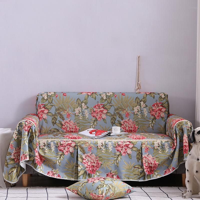 Comfortable Flower Print Sofa Cover Towel Slipcover Cushion For Multiple Seats Nhsp134612