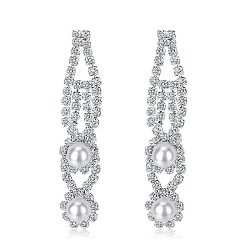 Fashion Alloy Cutout Beads And Rhinestone Earrings Nhdr135127
