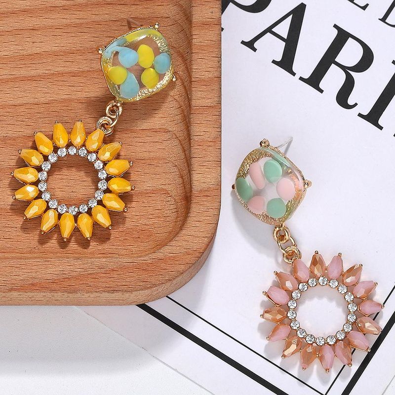 Explosive Sun Flower With Rhinestones And Gemstone Earrings Nhjq130576