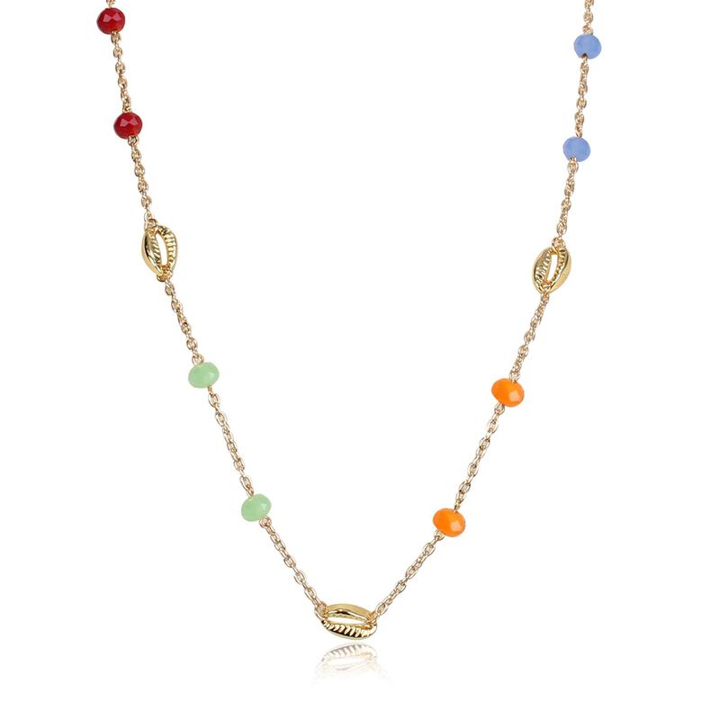 Simple Shell Glass Beads Link Mix Alloy Necklace Nhct130621