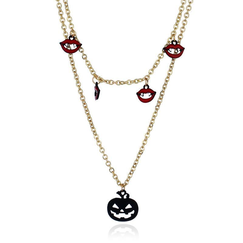 Nz0860 Grenz Überschreiten Der Europäischer Und Amerikanischer Schmuck Halloween Lustige Lippen Kürbis Halskette Persönlichkeit Ghost Head Halskette