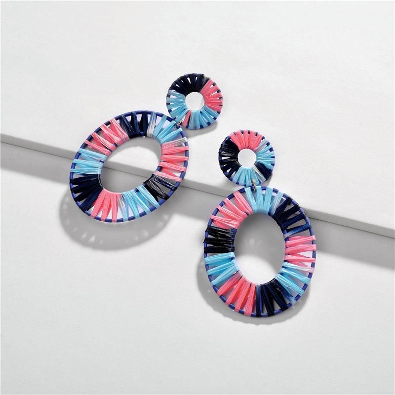 Fashionable Hollow Section Dyed Colored Woven Alloy Earrings Nhlu130682