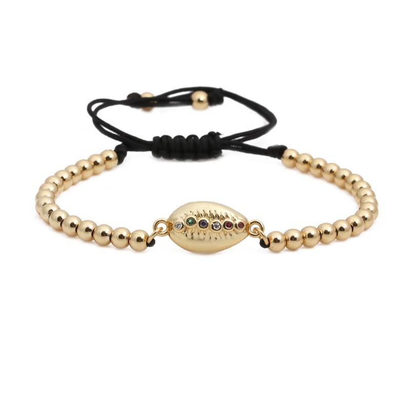 Mikro Eingelegte Farbe Zirkon Muschel Armband Weibliche Bronze Perlen Gewebt Verstellbares Armband Woven Bracelet