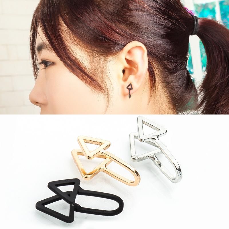 Moda Mujer Doble Triángulo Ear Cuff Clip Pendientes Plata Oro Nhdp136167