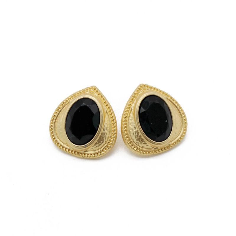 Vintage Black Gemstone 925 Alloy Stud Earrings Nhom136169