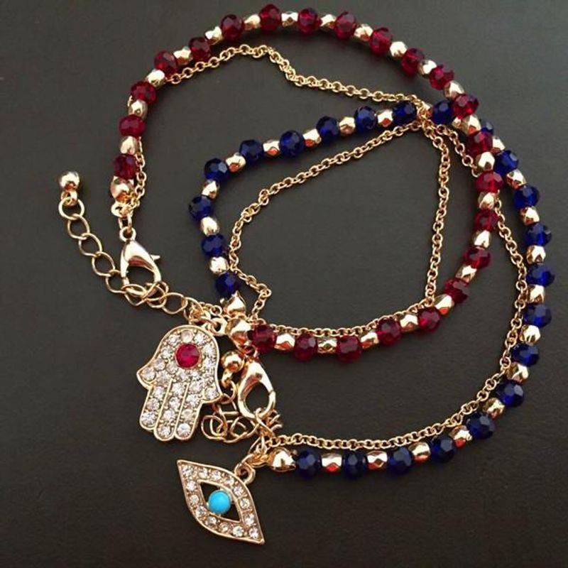 Fatima Palm Eyes With Rhinestone Imitated Crystal Glass Beads Beaded Bracelet Nhhn136249