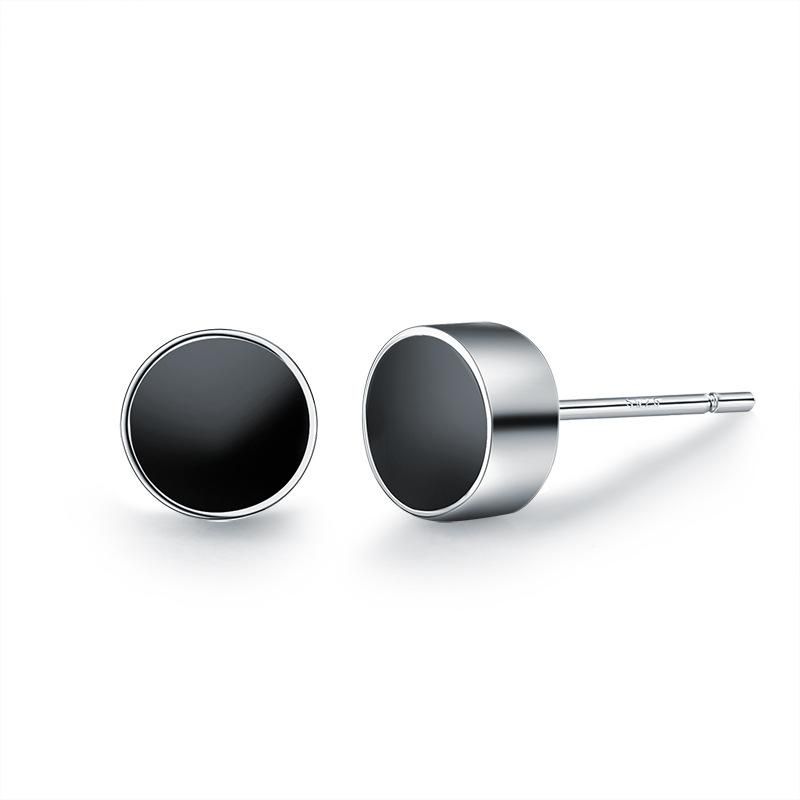 Pendientes Pequeños De Plata De Ley Negro Temperamento Simple Nhlj136792