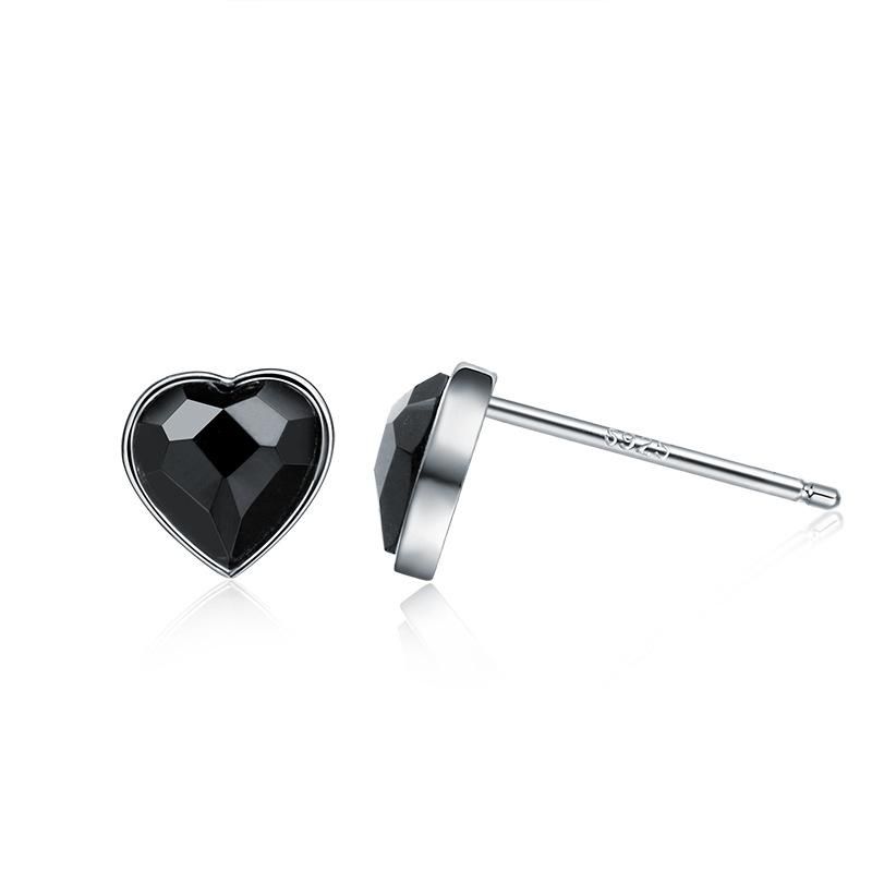 Korean S925 Sterling Alloy Obsidian Heart-shaped Earrings Nhlj136846
