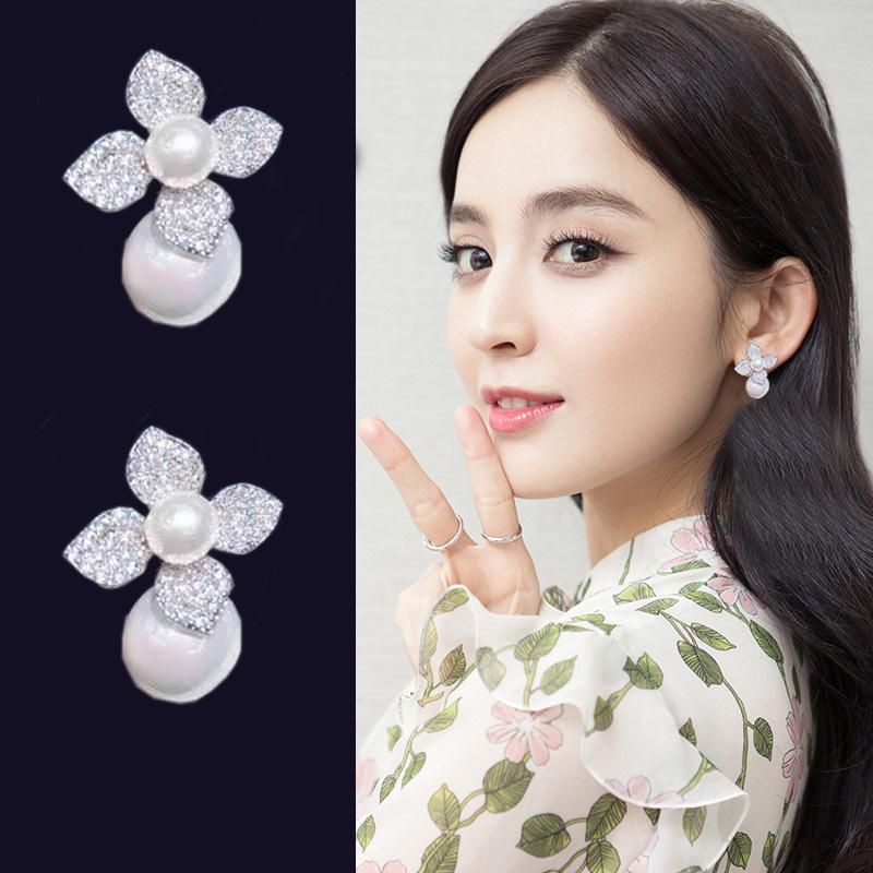 Temperament Zirkon Süße Kleine Blumen Ohrringe Im Koreanischen Stil 925 Silber Nadel Kurze Mutter Geschenk All-match Blumen Perlen Ohrringe