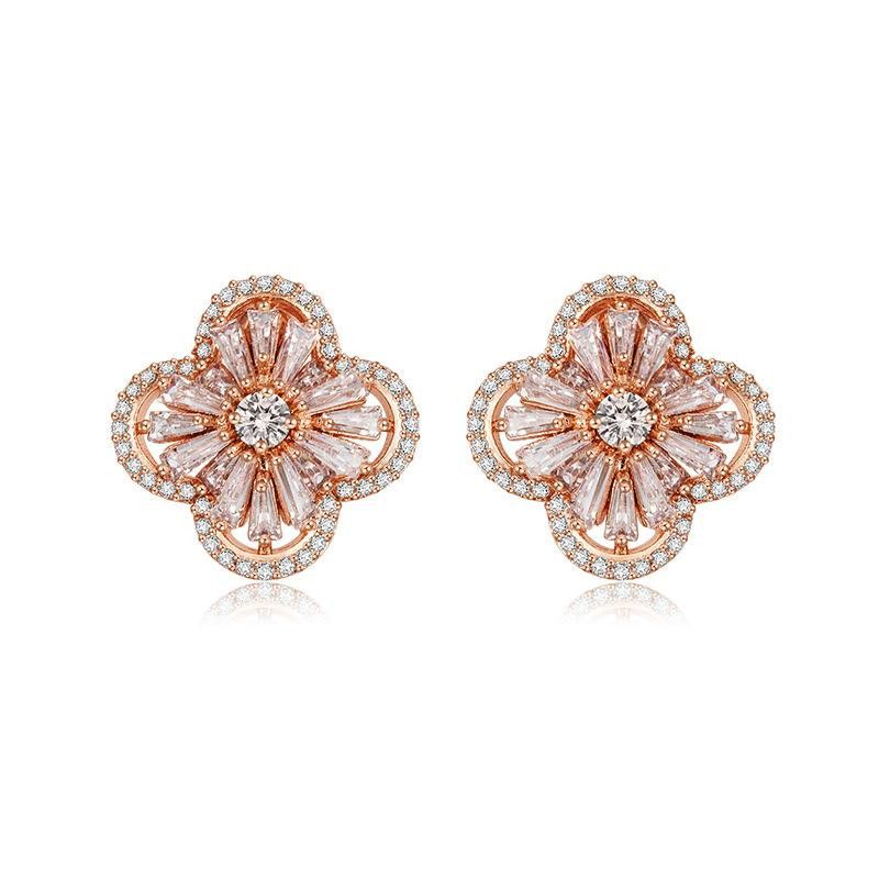 Jinse Nuit Xiaosi Boucles D'oreilles Coréenne Style Populaire Quatre-feuille De Femmes Boucles D'oreilles Aaa Zircon Boucles D'oreilles Usine En Gros