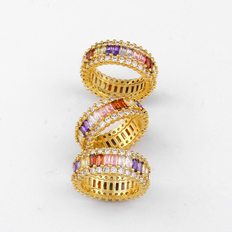 Europäischer Und Amerikanischer Ring Weiblicher Ring Geometrischer Retro-luxus Damen Farbiger Zirkon Ring Voller Diamant Schmuck Rih80
