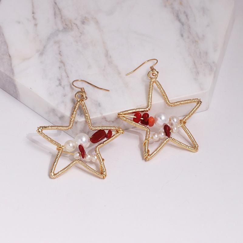 Simple Five-pointed Star Alloy Beads Creative Earrings Nhjj137789