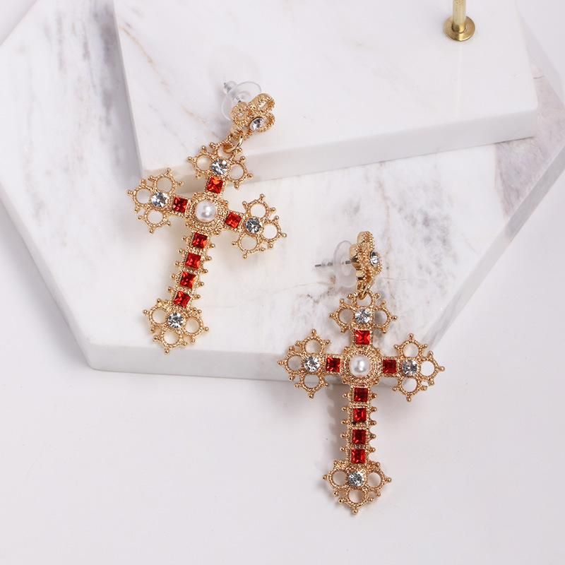 52083 Retro Diamant Ohrringe Im Palasts Til Frauen Europäische Und Amerikanische Kreuz Ohrringe Lange Ohrringe Elegante Ohrringe