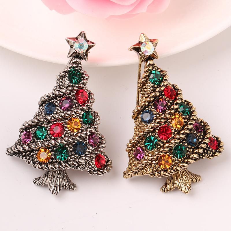 European And American Retro Rhinestone Christmas Tree Brooch Nhkq137961