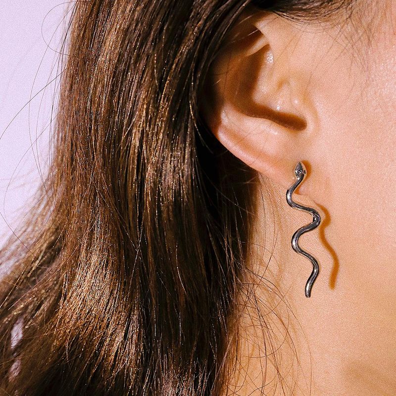 Retro Minimalist Curved Alloy Serpentine Geometric Earrings Nhxr137970