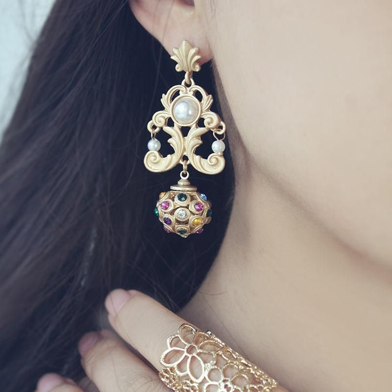 Fashion Vintage Champagne Alloy Palace Rhinestone Earrings Nhnt138267