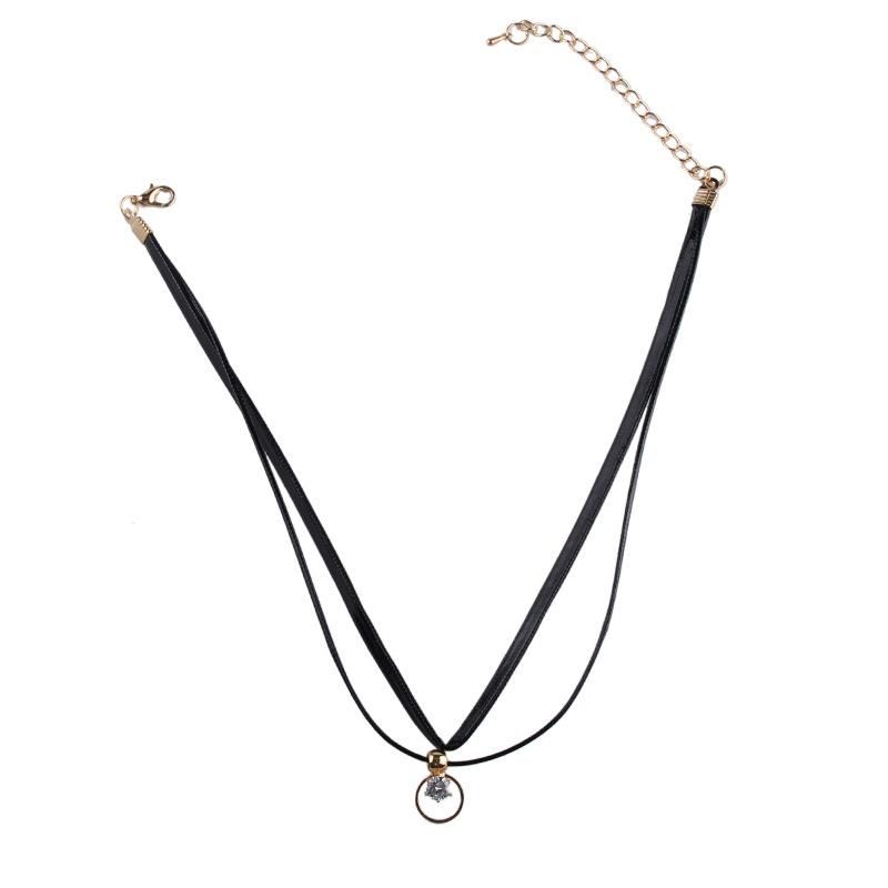 Sleek Minimalist Leather Double Clavicle Necklace Nhjq138362