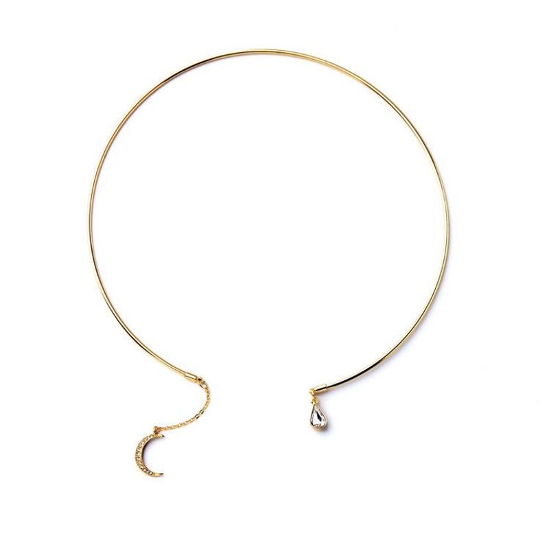 Simple Lady Moon Drop Alloy Necklace Nhqd131106