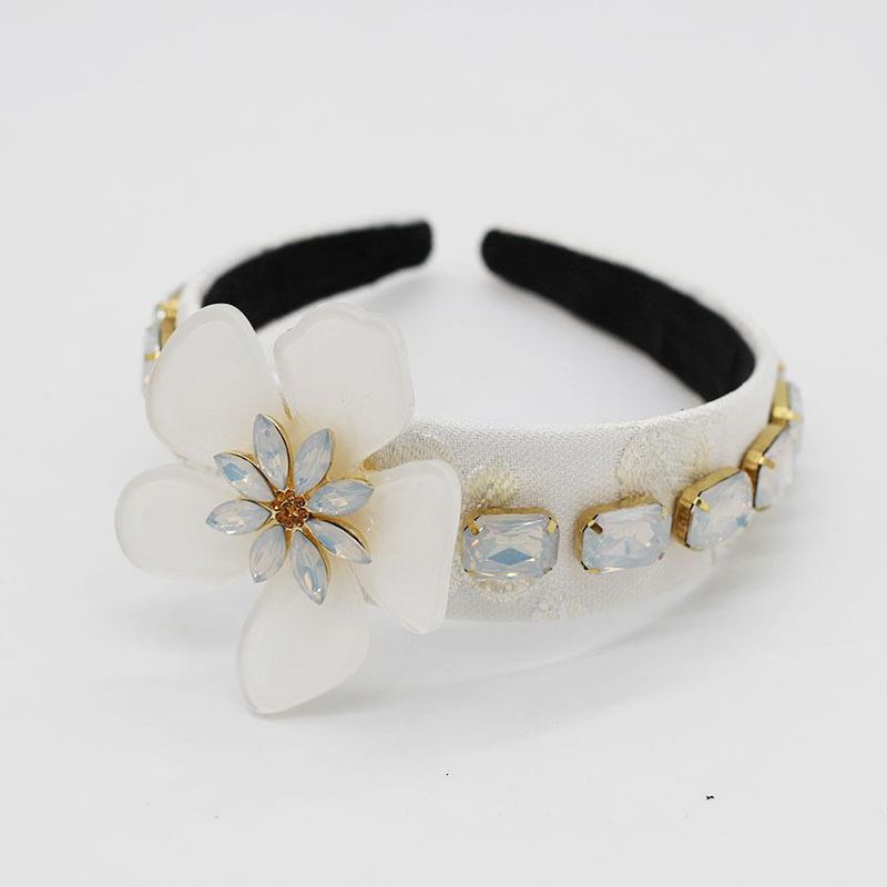 Simple Acrylic White Flower Gemstone Rhinestone Geometric Headband Nhwj131632